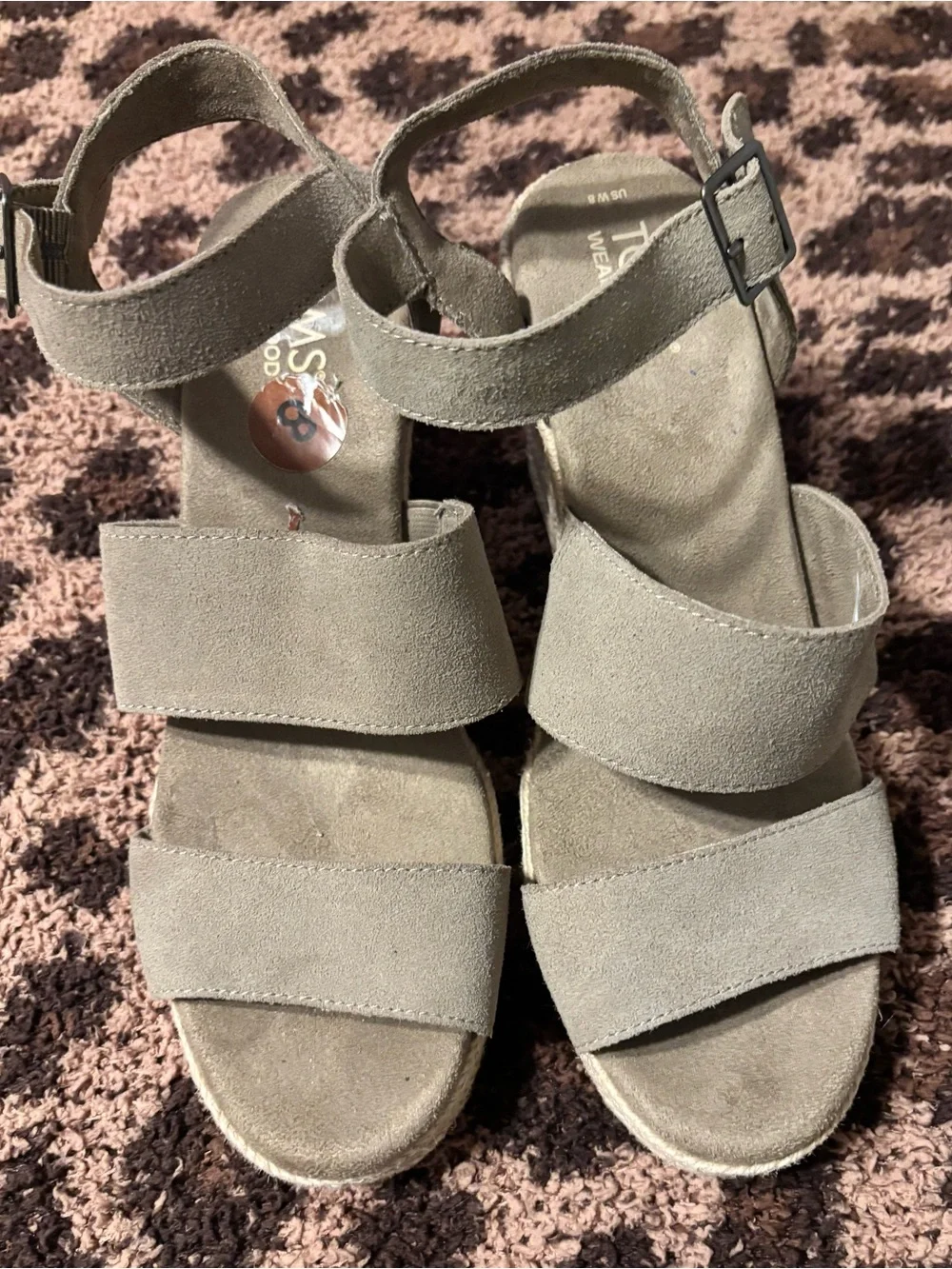 Toms Taupe/ Tab Suede Triple-Strap Ankle Buckle Espadrilles